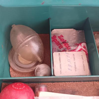 METAL TACKLE BOX FROM MONTGOMERY WARDS 1955 FILLED WITH TACKLE