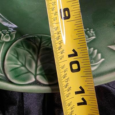 Vintage Bordallo Pinheiro Portugal Frog Lily Leaf Majolica Serving Bowl | Embossed Green Earthenware 11" Bowl | Pattern 010...