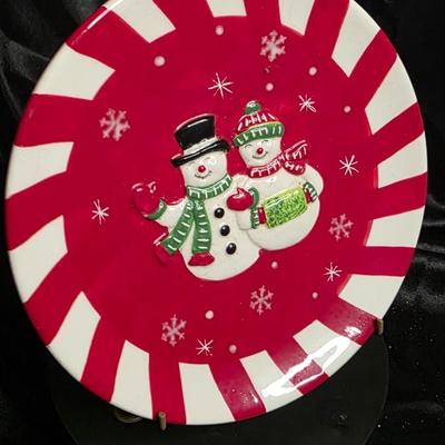 Vintage Snowman Couple Ceramic Plate - 8 Inch Holiday Decor