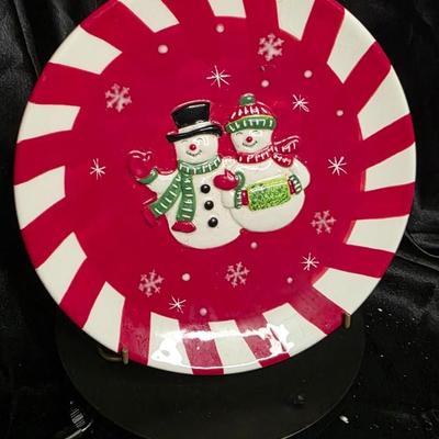 Vintage Snowman Couple Ceramic Plate - 8 Inch Holiday Decor