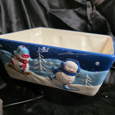 St. Nicholas Square Let It Snow Ceramic Baking Dish - 10.25" Snowman Winter Scene