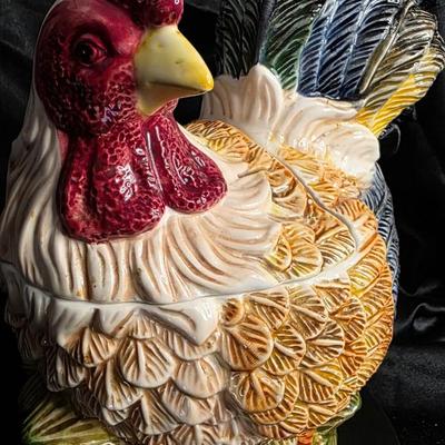 Vintage Jay Import Majolica Rooster Cookie Jar - Large Hand-Painted Ceramic Chicken Canister