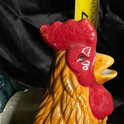 Vintage Ceramic Rooster Gravy Boat - 7" Colorful Chicken Creamer Pitcher