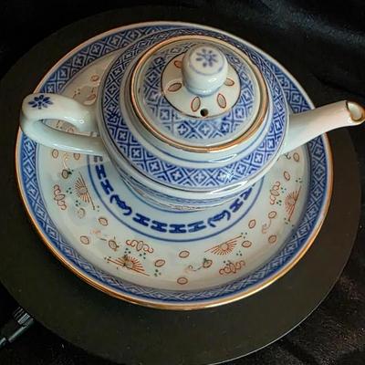 Vintage Chinese “Ling Long” Rice Grain Porcelain Teapot & Saucer — Ranger Imports, Norcross, Georgia