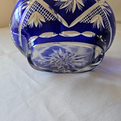 Bohemian Cut Glass Blue & Clear Handled Basket (LR-JS)