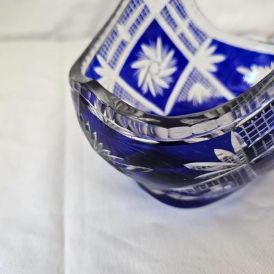 Bohemian Cut Glass Blue & Clear Handled Basket (LR-JS)