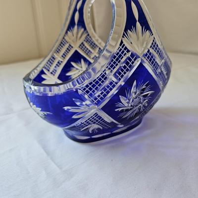 Bohemian Cut Glass Blue & Clear Handled Basket (LR-JS)