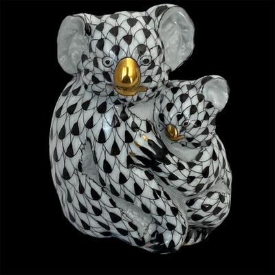 First Edition Herend Hand Painted Porcelain Koala Mother & Baby Figurine (LR-RG)