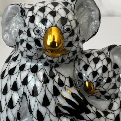 First Edition Herend Hand Painted Porcelain Koala Mother & Baby Figurine (LR-RG)