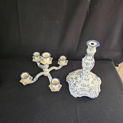German Porcelain 'Blue Onion' Pattern Candelabras (LR-JS)