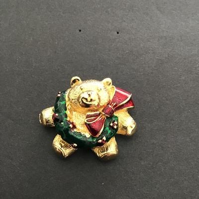 Sale Photo Thumbnail #202: Vintage goldtone, teddy bear Christmas brooch please see attached photos