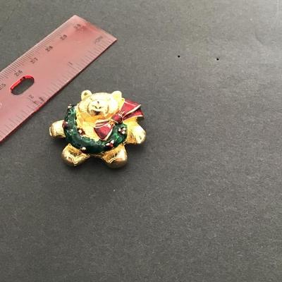 Sale Photo Thumbnail #204: Vintage goldtone, teddy bear Christmas brooch please see attached photos