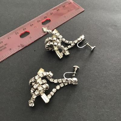 Sale Photo Thumbnail #215: Very nice vintage rhinestone screw back earrings with knotted design. Please see attached photos.
