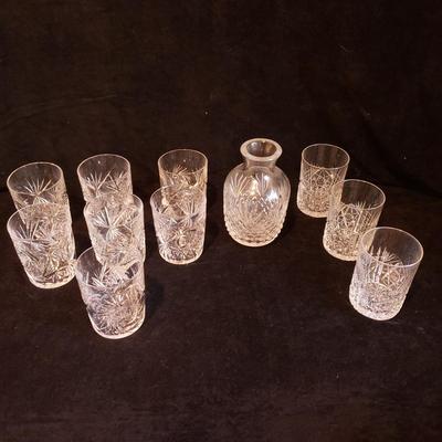 Ten Cut Glass Tumblers and Pineapple Decanter (KN-KD)