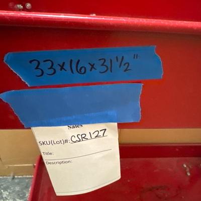 Sale Photo Thumbnail #6: Red metal cart with slight stained bottom shelf, good condition