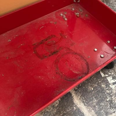Sale Photo Thumbnail #7: Red metal cart with slight stained bottom shelf, good condition