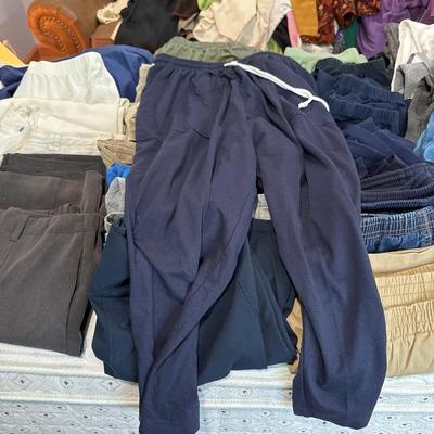 Sale Photo Thumbnail #16: Selection of women’s pull on pants, larger size sizes, including sweats, crops, new dress pants and short shorts.