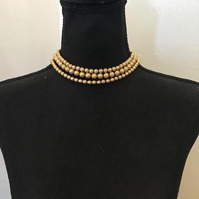 Beautiful, vintage, multi strand, gold, metal bead, choker statement, necklace, beautiful clasp