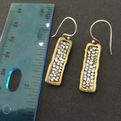 Pretty silver and gold, toned, crystal rhinestone dangle earrings
