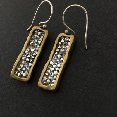 Pretty silver and gold, toned, crystal rhinestone dangle earrings