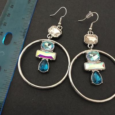 Pretty silver, toned, rhinestone statement hoop earrings