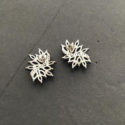 Beautiful silver tone earrings with blue and clear rhinestones