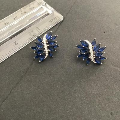 Beautiful silver tone earrings with blue and clear rhinestones