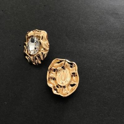 Beautiful, gold tone, chunky rhinestone earrings