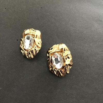 Beautiful, gold tone, chunky rhinestone earrings