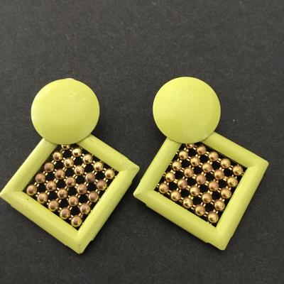 Vintage highlighter, green enamel statement earrings