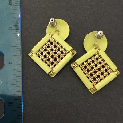 Vintage highlighter, green enamel statement earrings