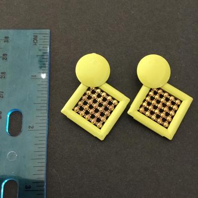 Vintage highlighter, green enamel statement earrings