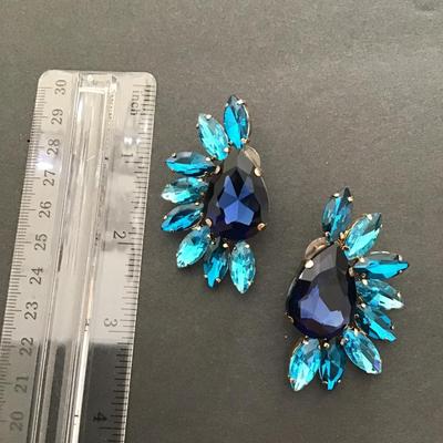 Beautiful, chunky light blue and purple rhinestone earrings
