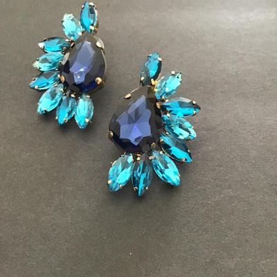 Beautiful, chunky light blue and purple rhinestone earrings