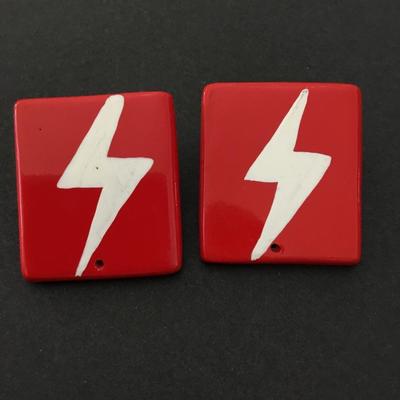 Large vintage enamel, lightning bolt Lucite, tape, square statement, earrings
