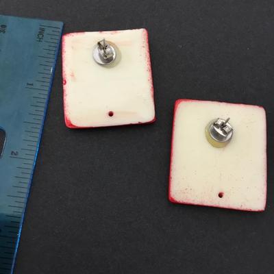 Large vintage enamel, lightning bolt Lucite, tape, square statement, earrings