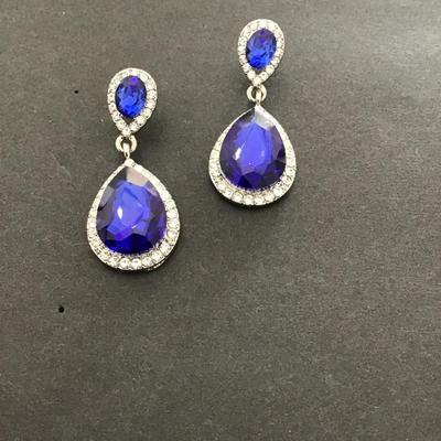 Silvertone, with blue rhinestone fashion earrings