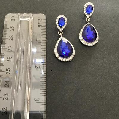 Silvertone, with blue rhinestone fashion earrings