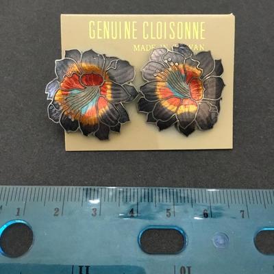 Vintage genuine Cloisonné statement, flower, earrings