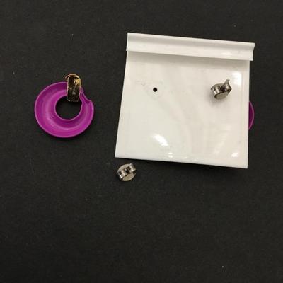 Cute, vintage, purple enamel hoop, stud earrings