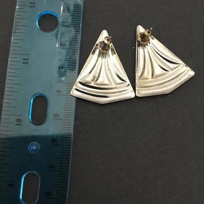 Vintage, mid-century, silver toned statement, triangle earrings