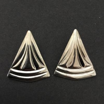 Vintage, mid-century, silver toned statement, triangle earrings