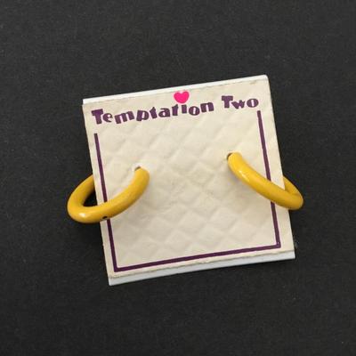 Vintage mustard, yellow enamel hoop, earrings