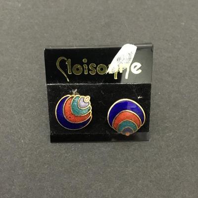 Little vintage stud earrings cloisonné genuine