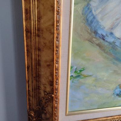 Original Oil on Canvas Framed Painting by L. Taylor with Accent Light