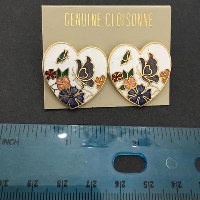 Vintage cloisonné heart earrings