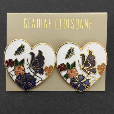 Vintage cloisonné heart earrings