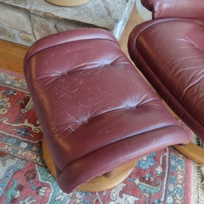 Burgandy Leather Ekornes Gravity Chair with Ottoman