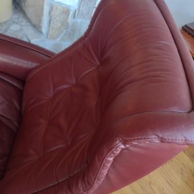 Burgandy Leather Ekornes Gravity Chair with Ottoman