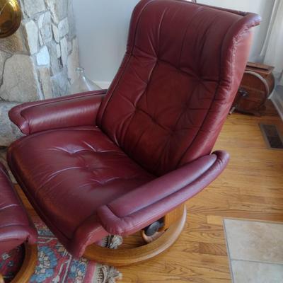 Burgandy Leather Ekornes Gravity Chair with Ottoman